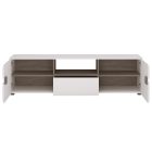 TV komód, fehér - extra magas fényű HG/trufla sonoma tölgy, LYNATET 50