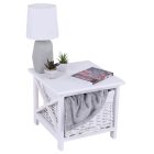 Éjjeliszekrény, fa/vesszőfonás/szövet, fehér, RAFAELLO