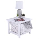 Éjjeliszekrény, fa/vesszőfonás/szövet, fehér, RAFAELLO