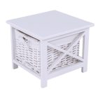 Éjjeliszekrény, fa/vesszőfonás/szövet, fehér, RAFAELLO