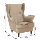 RUFINO fülesfotel dió lábbal - bézs