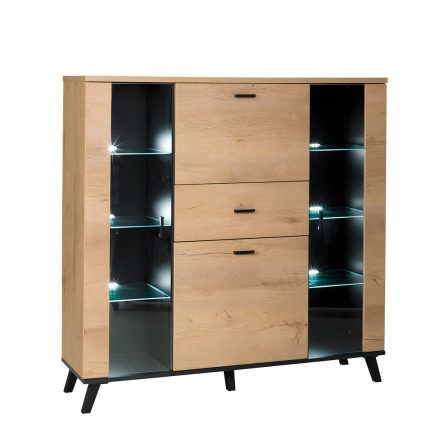 Komód, tölgyfa lefkas/fekete, SIRAN TYP 3