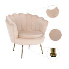 Fotel Art-deco stílusban, bézs Velvet anyag/gold chróm-arany, NOBLIN