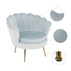 Fotel Art-deco stílusban, szürke-kék Velvet anyag/gold chróm-arany, NOBLIN