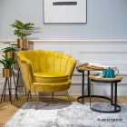 Fotel Art-deco stílusban, mustár színű Velvet anyag/gold chróm-arany, NOBLIN