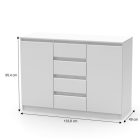 2 ajtós komód 4 fiókkal, fehér, HANY NEW 010