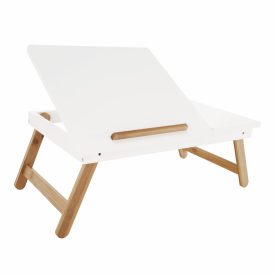   Notebook asztal/táblagép tartó, fehér/természetes bambusz, MELTEN