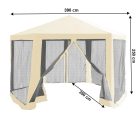 Kerti pavilon sátor, 3,9x2,5x3,9m, bézs/fekete, RINGE TYP 2+6 oldal