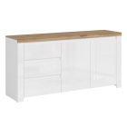 Komód 2D3S, fényes fehér/wotan tölgy, VILGO