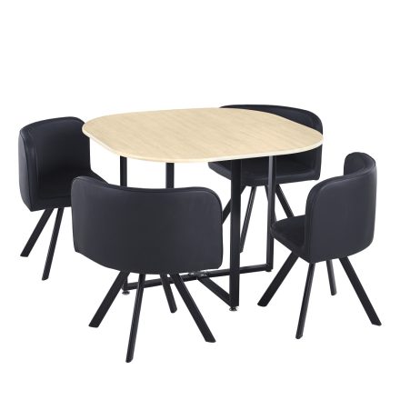 Étkező szett 1+4, tölgy/fekete, BEVIS NEW