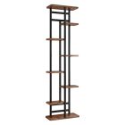 Fém virágállvány, fekete/rusztikus fa, LEDOR TYP 4