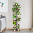 Fém virágállvány, fekete/rusztikus fa, LEDOR TYP 4