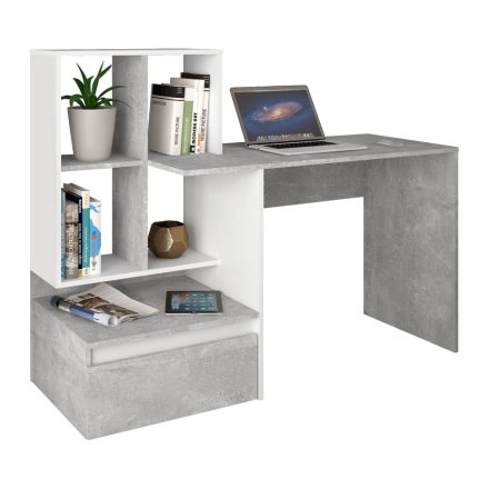 NEREO NEW 2 íróasztal polcokkal, tárolóval - beton/fehér