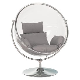   Függő fotel állvánnyal, átlátszó/ezüst/szürke, BUBBLE NEW TYP 2