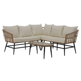 Kerti rattan szett, természetes/bézs/fekete, ARALY