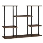 Fém virágtartó állvány, fekete/rusztikus fa, LEDER