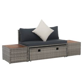 Kerti rattan szett, szürke/természetes/krémszínű, DEBRA