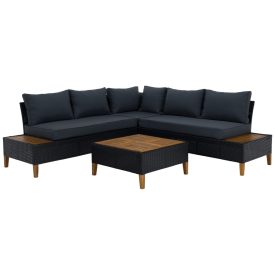   Kerti rattan szett, akácfa, fekete/szürke/természetes, MALKOM