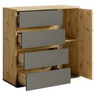 Komód, 1D4S grafit/artisan tölgy, DERIS