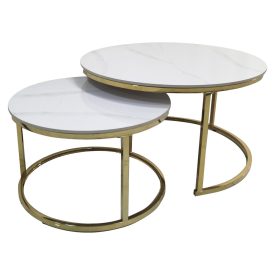   2 darabos dohányzóasztal szett, márvány imitáció/gold króm-arany, DEVNET 3 NEW