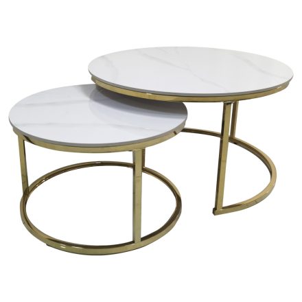 2 darabos dohányzóasztal szett, márvány imitáció/gold króm-arany, DEVNET 3 NEW