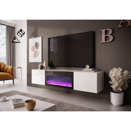 LIVO RTV-180W-K függő TV szekrény, beépített kandallóval, szín: fehér