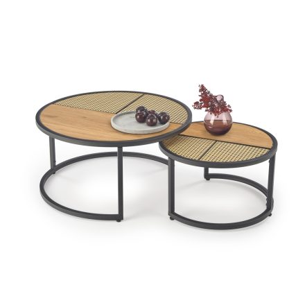 GARMINA dohányzóasztal, 2-es szett, szín: arany tölgy/fekete