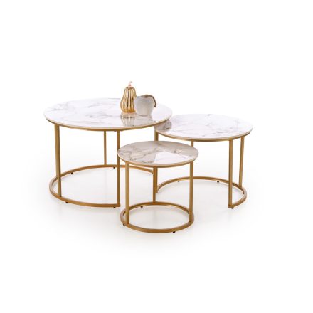 Gilda dohányzóasztal (3 db-os szett) – fehér márvány / arany