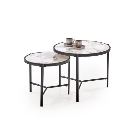 Fatima dohányzóasztal (2 db-os szett) – fehér márvány / fekete