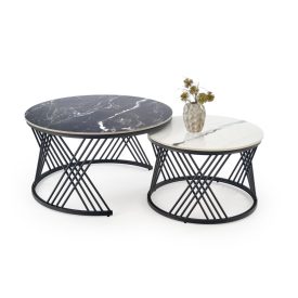   Flamingo dohányzóasztal (2 db-os szett) – fekete márvány / fehér márvány / fekete