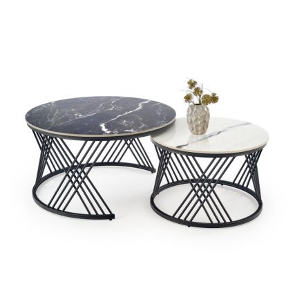 Flamingo dohányzóasztal (2 db-os szett) – fekete márvány / fehér márvány / fekete