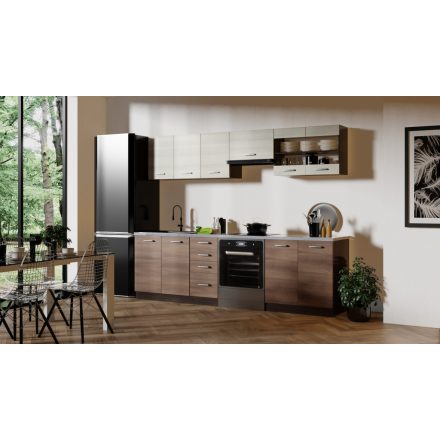 AMANDA 2 260 blokk konyha, korpusz: wenge, front: fahéj akác/navarra tölgy
